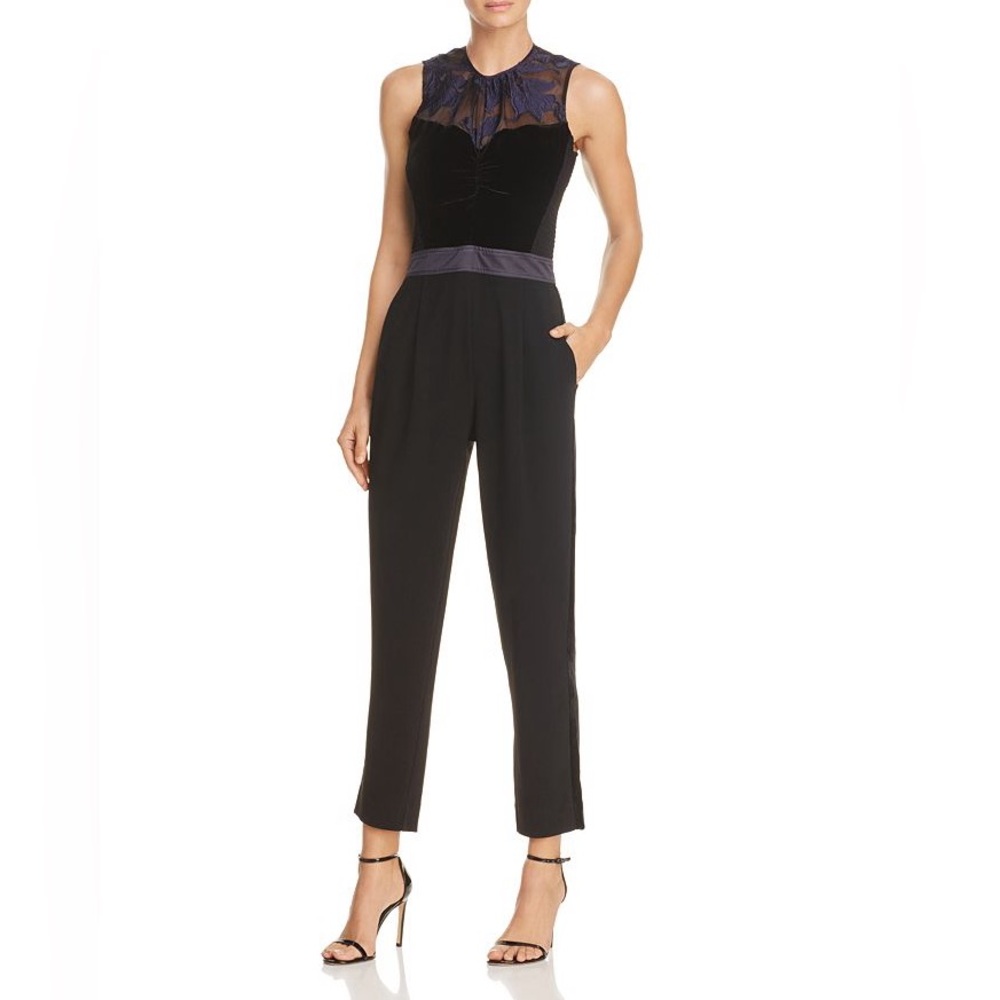 Rebecca Taylor Velvet & Organza Floral Jumpsuit